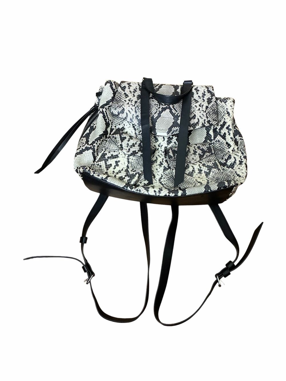 AllSaints Silver Snake Print 100% Calf Leather Backpack